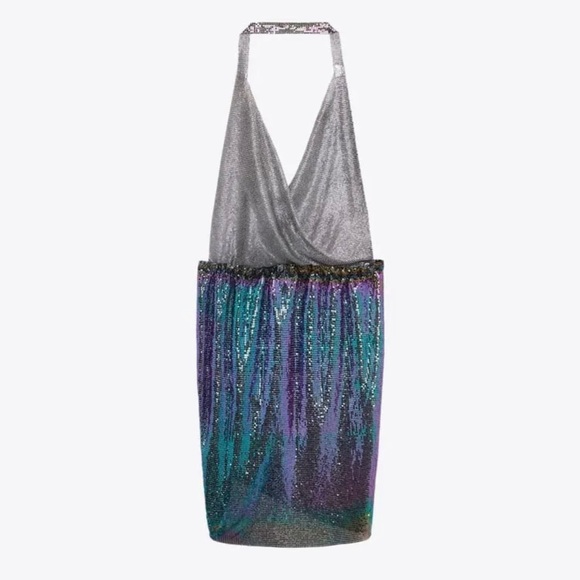 NWT Zara Shiny Halter Mini Dress - Picture 10 of 11